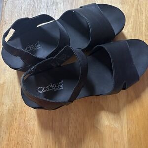 Cori's Women's Wedge Platform Strapy Sandal‎ Black Size 10 Comfortable Casual